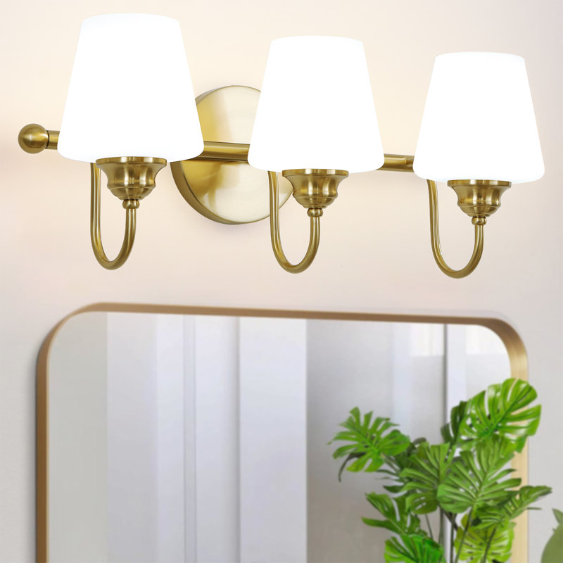3-Light Golden Bathroom Vanity Light Fixtures, Modern Wall Sconces With Milk White Glass For Kitchen Bedroom Hallway