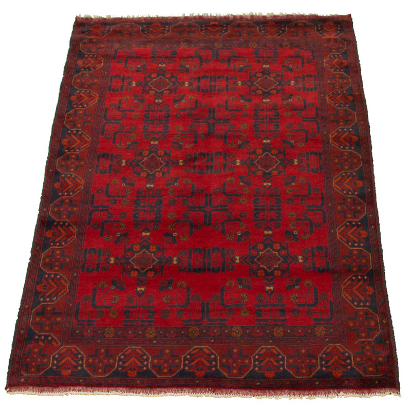 Tapis unique en laine noué à la main style Esari des années 2010 de 4 pi 5 po x 6 pi 5 po rouge Quantrel