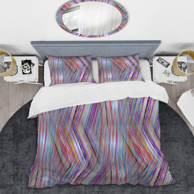 Motif à rayures multicolores - Ensemble de housse de couette abstrait - Microfibre de polyester