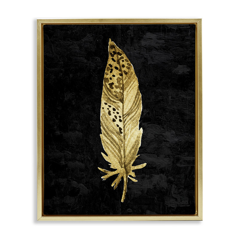 Plume mouchetée sur cadre flottant, design par Kim Allen, H 21 po x l 17 po, Cadre flottant métallique doré