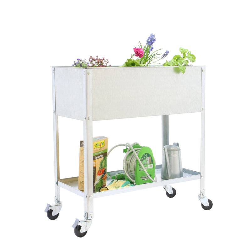 Metal Potting Bench, 92.5cm H x 120cm W x 60cm D, Light Grey/White
