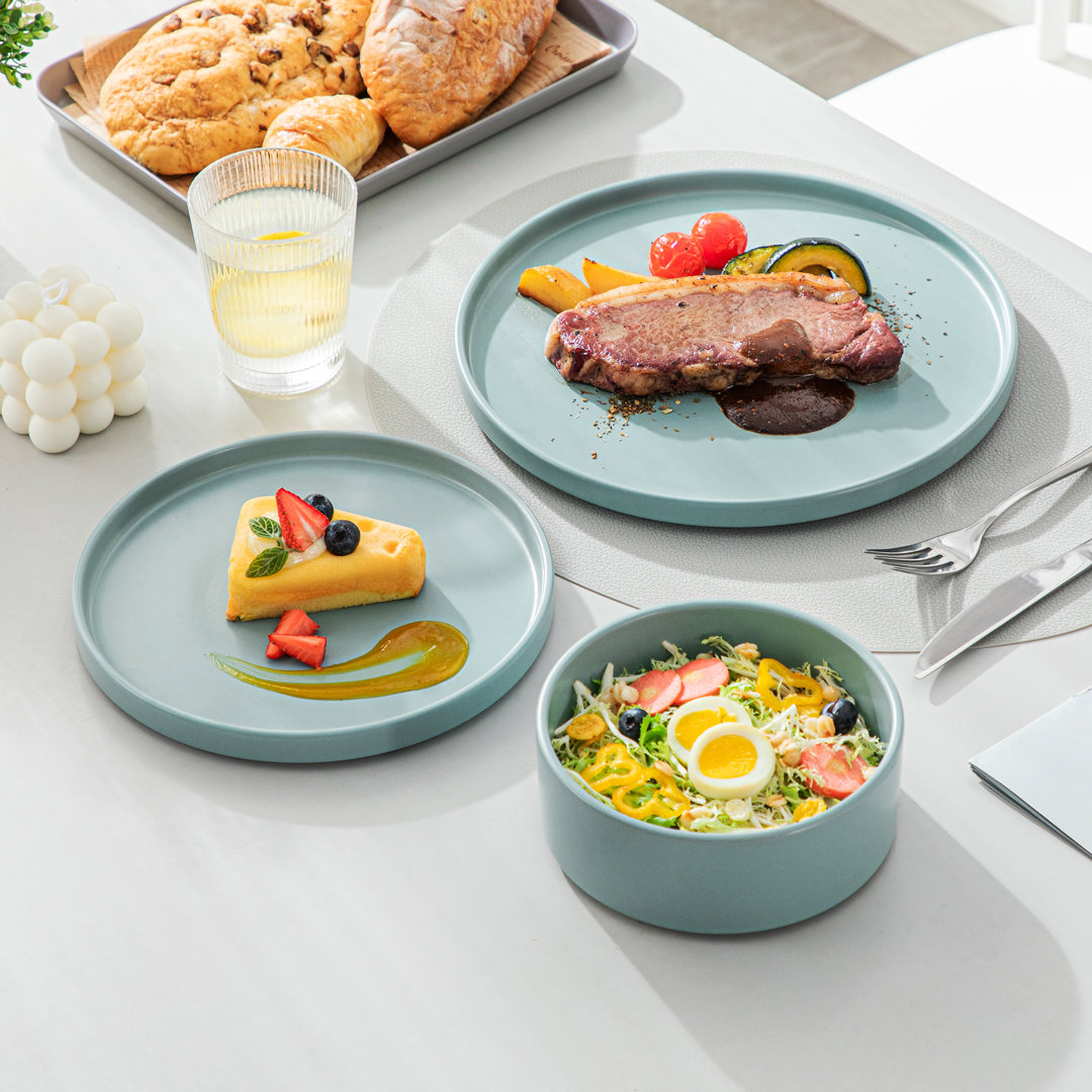 12 Pcs Ceramic Dinnerware Set, Dinner Plates, Dessert Plates And Soup Plates For 4 Person, Beige Set