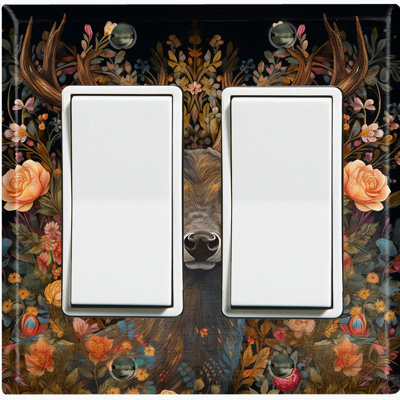 Plaque murale standard à 2 interrupteurs à bascule Elegant Wild Deer Forest Flowers
