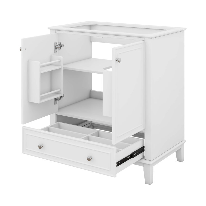 Meuble-lavabo autoportant en bois 30 po sans lavabo 30 po avec 2 portes et tiroir (lavabo non inclus), Blanc, Blanc