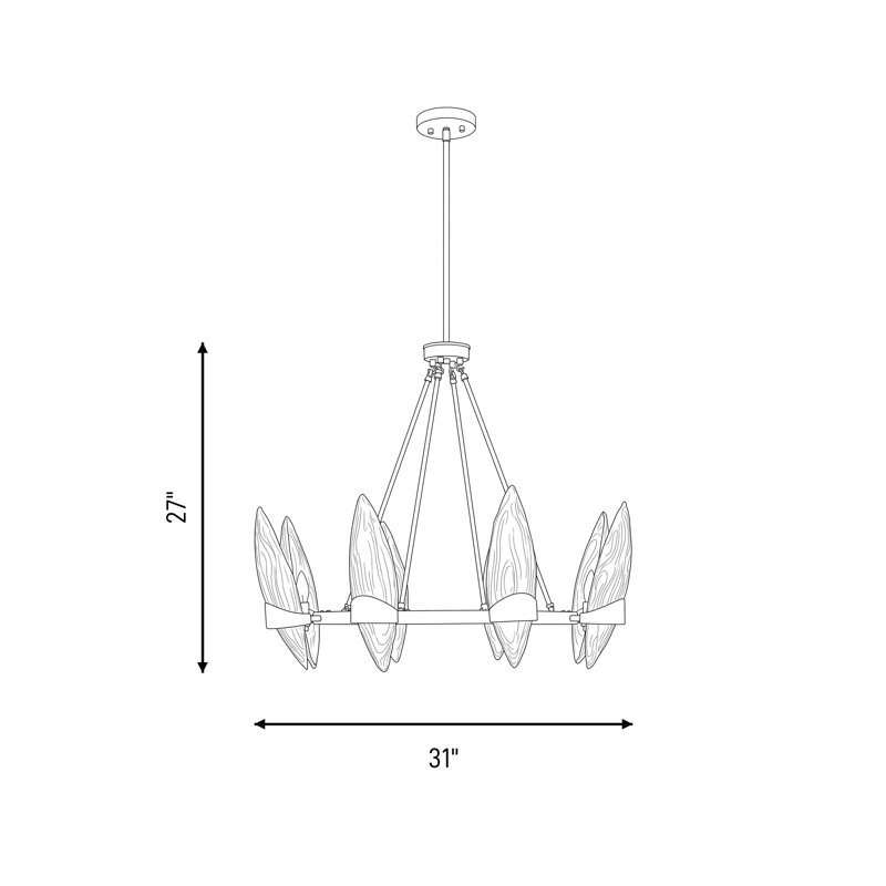  Lustre à 8 lumières en laiton chaleureux Nouvel, H 24 po x l 27 po x P 27 po, 8 lumières