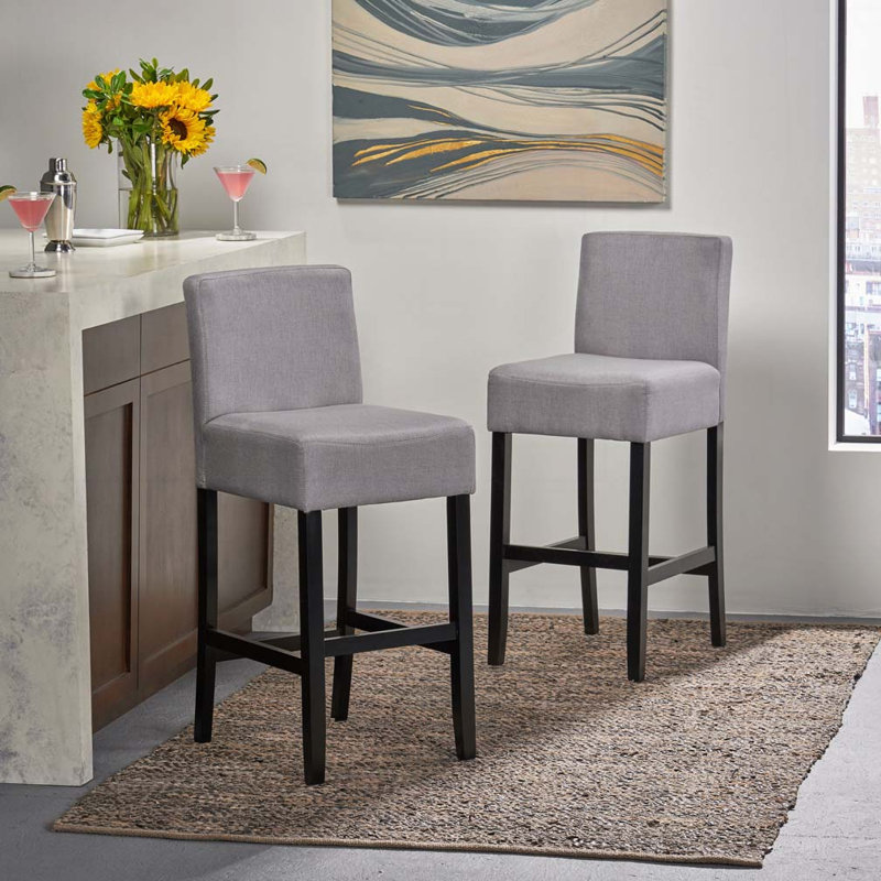 Tabouret de bar en tissu avec structure en bois massif, Gris clair