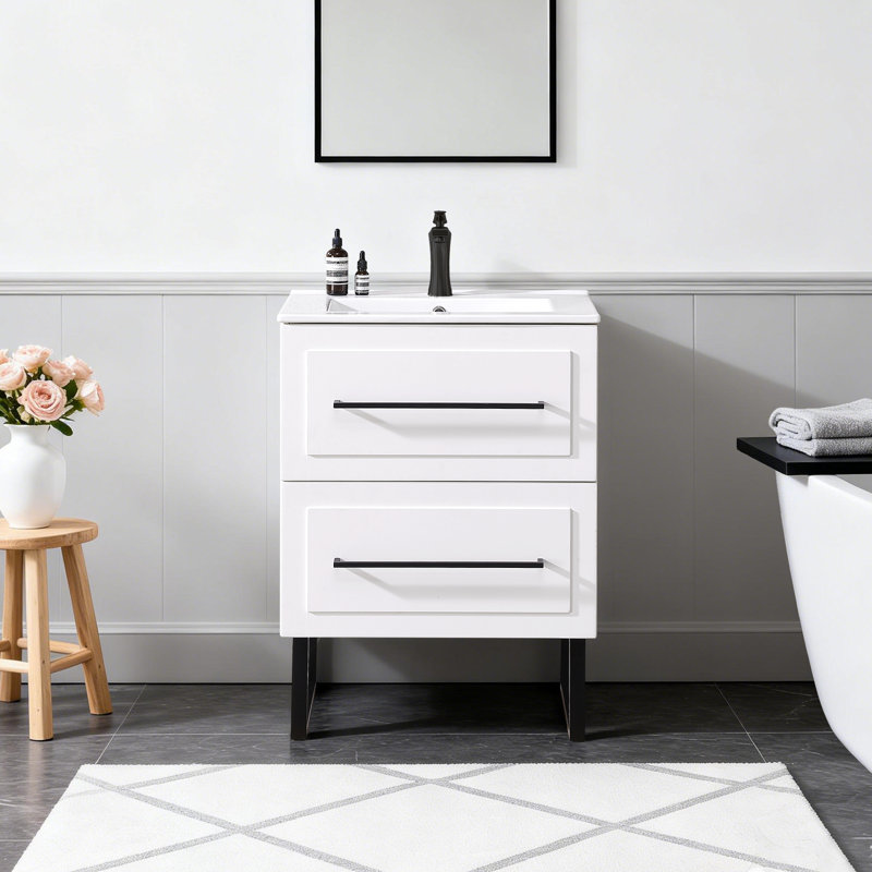 24" Modern White Free-Standing Single Bathroom Vanity