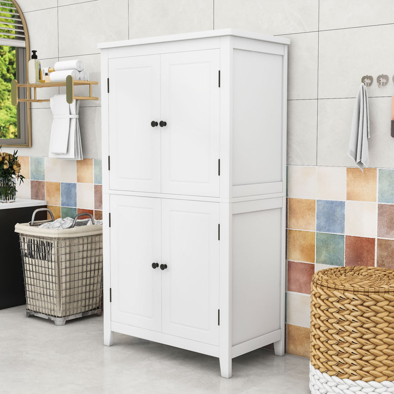 Armoire de rangement élégante pour salle de bain avec 4 portes et tablettes réglables, 43.2" H x 23.2" W x 12.2" D, Blanc