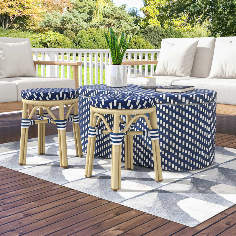Ensemble bistro extérieur L 39,25 po Nassene, Bleu marine/blanc
