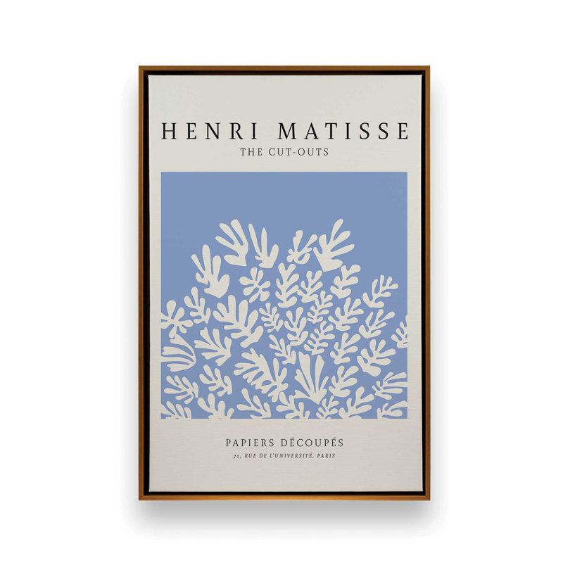 Affiche La Gerbe en bleu Matisse, H 36,75 po x l 24,75 po, Cadre flottant or poli