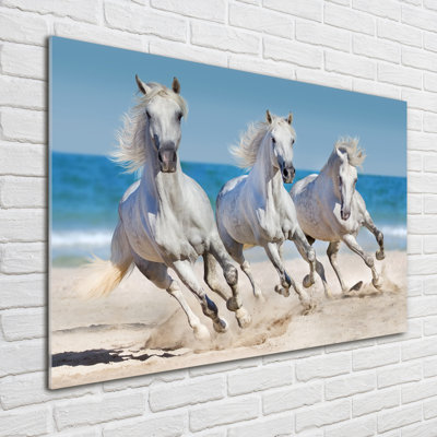 White horses beach 1 Piece Wall Art on Glass