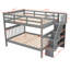 Lit superposé Stairway, gris. Rangement et garde-corps inclus. Bois massif fabriqué. Espace de chambre élargi. Entrée sécuritaire. Options d'arrangement polyvalentes. Aucune boîte à ressorts nécessaire. 250 lb en haut, 300 lb en bas