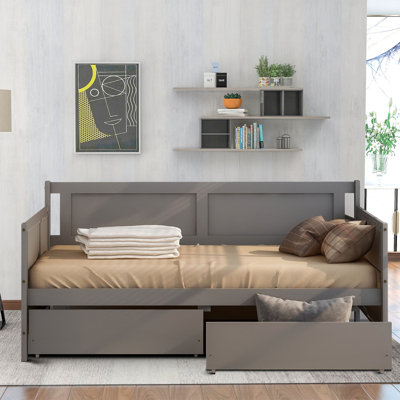 Classic Twin Size Wooden Daybed with Two Drawers, Non-Upholstered by Wildon Home