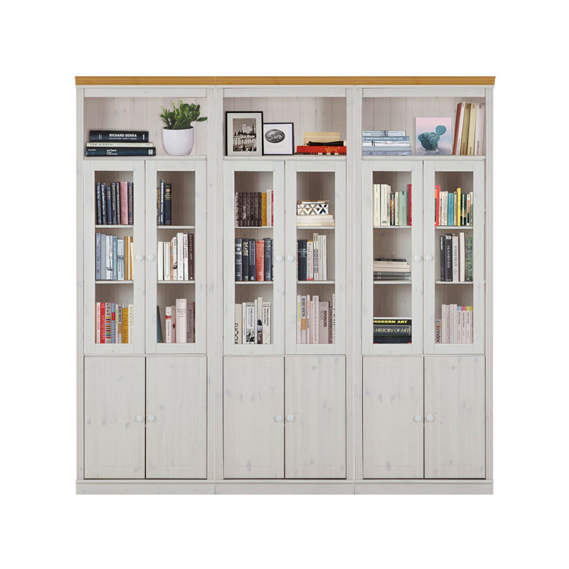 Demetricia 223cm H x 222cm W Library Bookcase, Brown/White