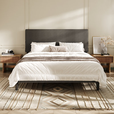 Modern Upholstered Platform Bed Frame With Adjustable Headboard, Textured Bouclé Fabric