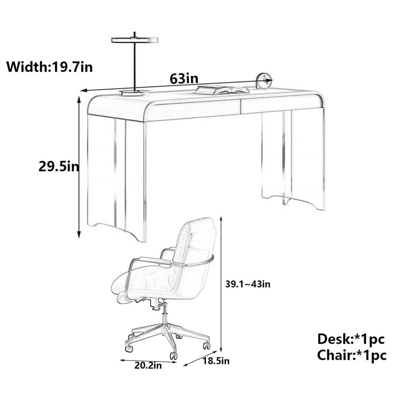 Cream-Style Modern Desk with Acrylic Legs