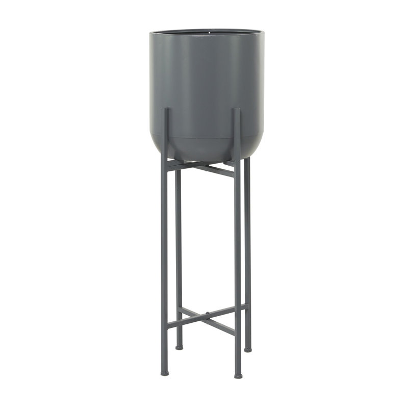 Pot à fleurs moderne en métal, H 36 po x l 13 po x P 13 po, Gris foncé
