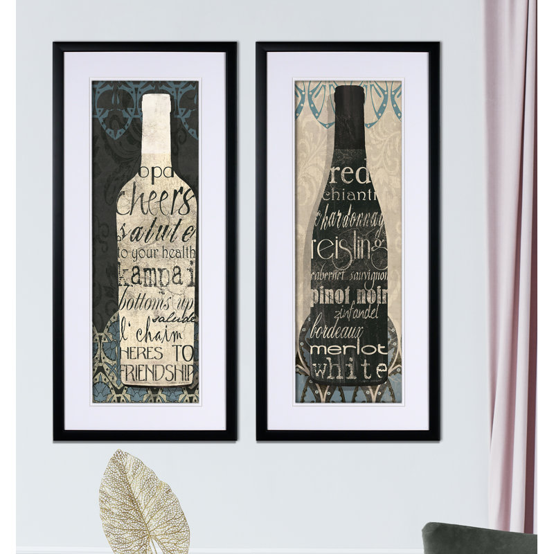 « wine collection », ensemble de 2 reproductions de peintures à l’acrylique encadrées