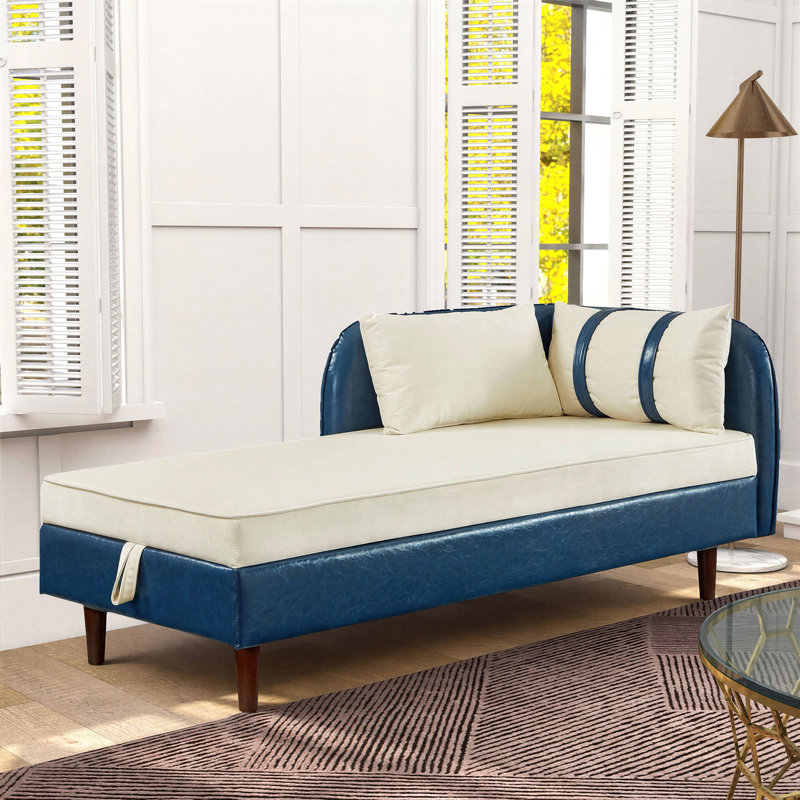 Canapé 65 po, Polyuréthane bleu et velours beige