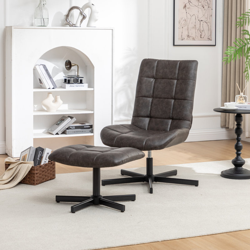 Fauteuil d'appoint pivotant en similicuir Trunell, Similicuir brun