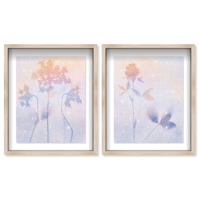 Lavender Shadows Set Set by Oliver Gal, 31.5"H x 37.5"W, Natural Oak Shadowbox