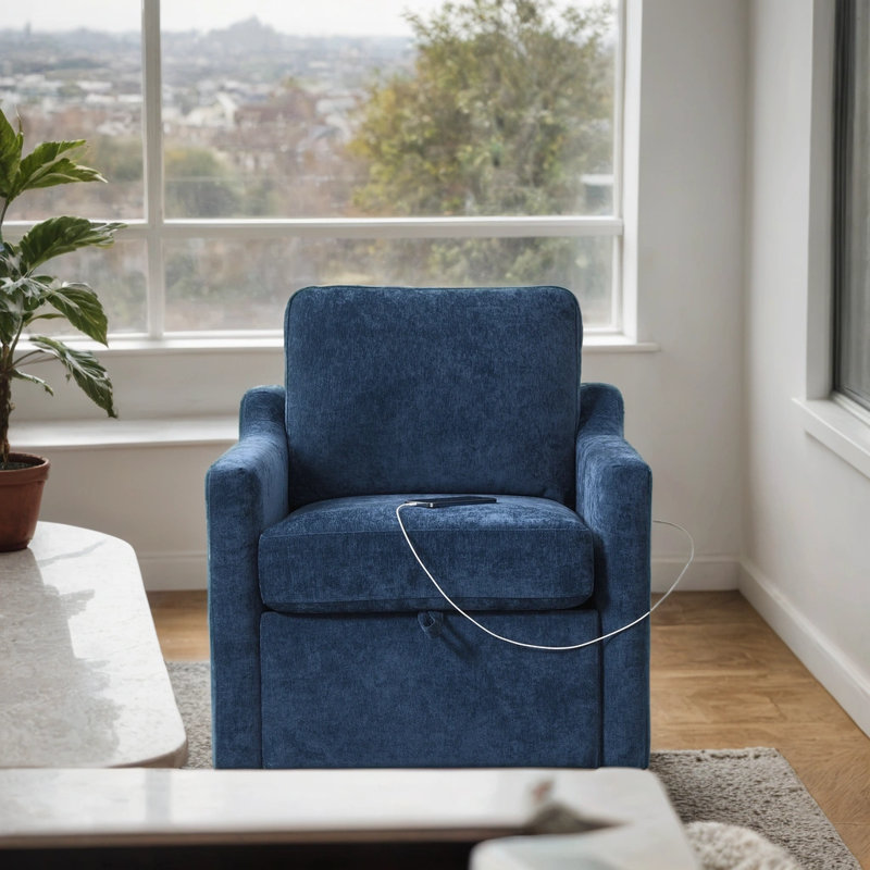 Fauteuil pivotant en chenille avec chargement USB - Fauteuil d'appoint rotatif à 360 ° avec poche de rangement - Capacité de 300 lb