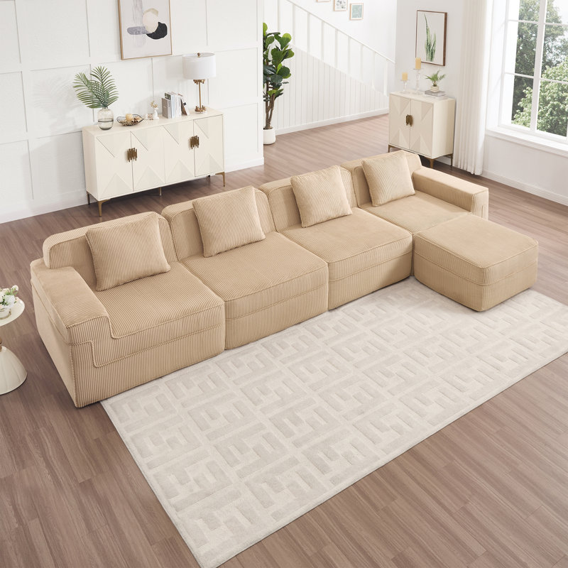 Canapé modulaire Cloud avec assise profonde, Velours côtelé chameau