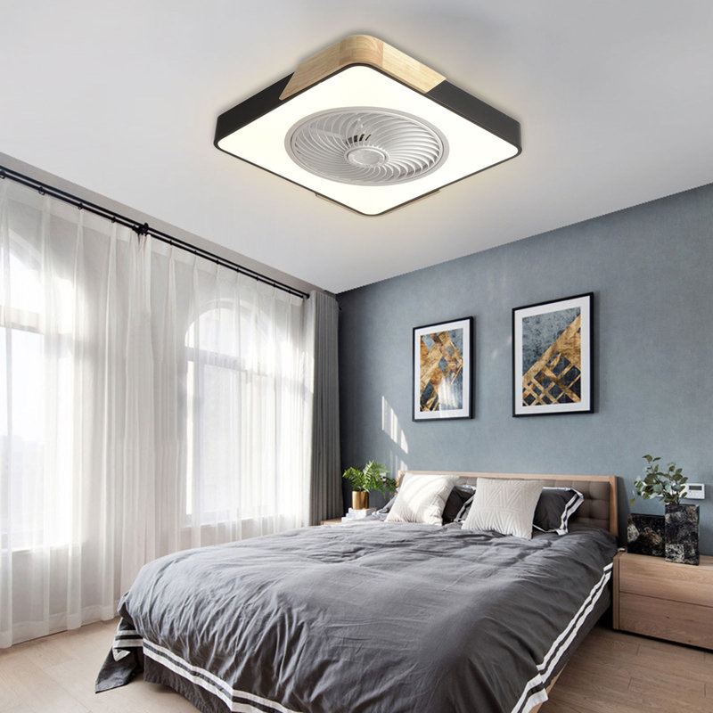 Ventilateur de plafond moderne 22 pouces avec lumière et télécommande Elayna, Noir