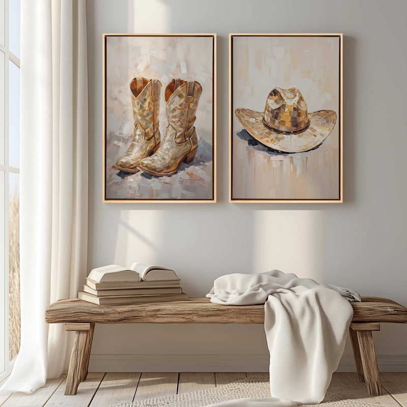 «Cowboy Essentials in Tan», ensemble de 2, Cadre flottant or poli, H 31 po x l 42 po