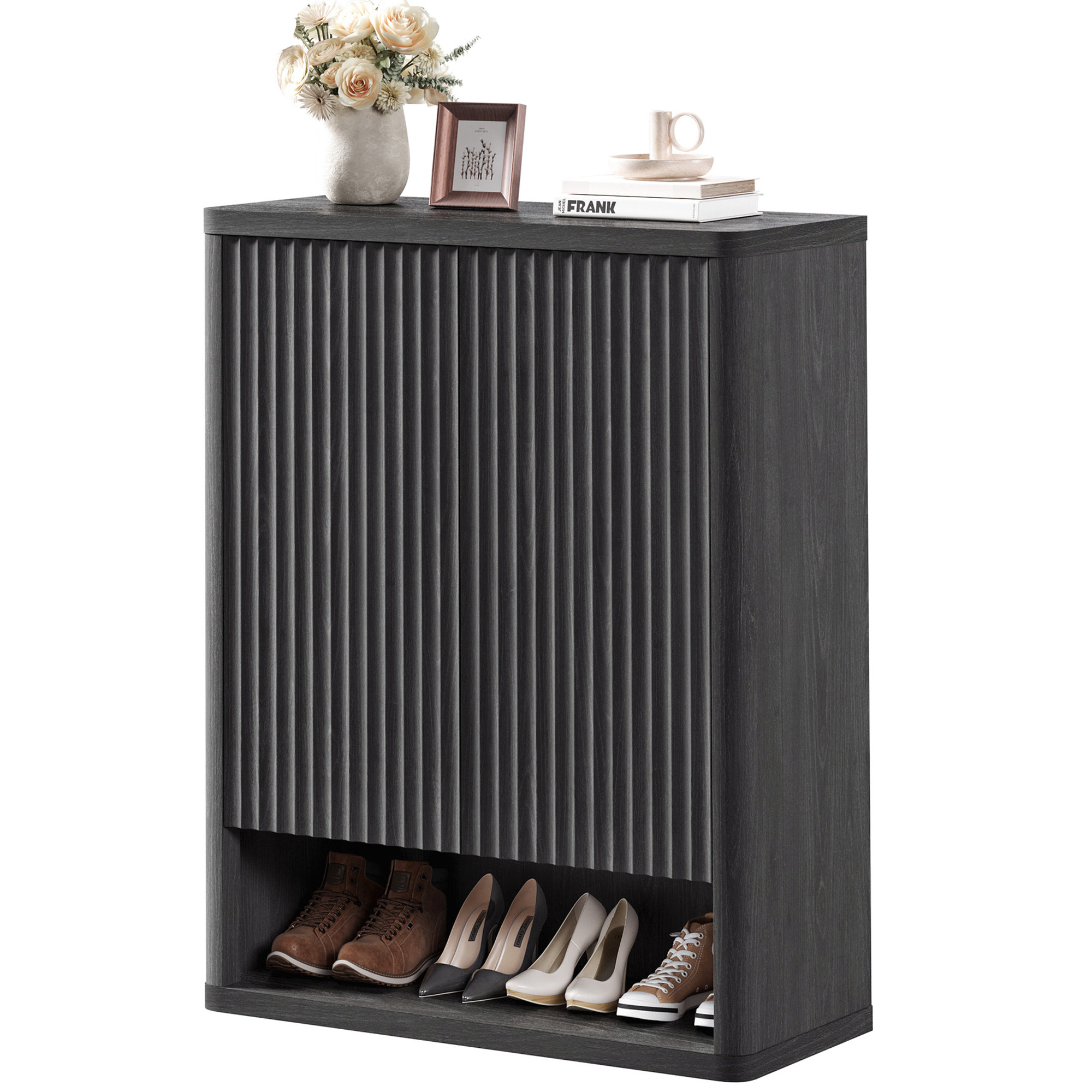 6-Tier Farmhouse Shoe Cabinet With Doors - Entryway Storage Organizer Holds 18-24 Pairs, Adjustable Shelves