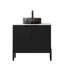 24 Transparent Black Round Glass Basin 24" Freestanding Bathroom Vanity, 2 Doors, White Sintered Stone Countertop, Soft Close For Organization