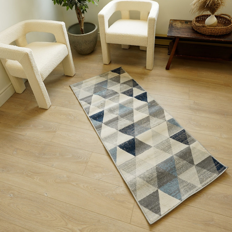 2’ X 6’ Navy Blue Geometric Diamond Area Rug