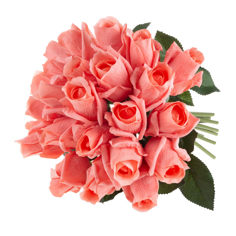 24 tiges de roses artificielles Real Touch, H 11,5 po, Rose