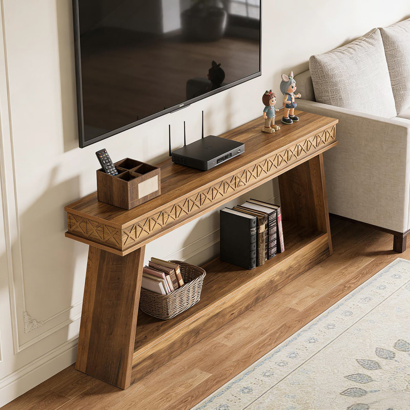Table de canapé à deux niveaux, console de hall d'entrée polyvalente avec panneau de fibres à densité moyenne durable et style maison de campagne rustique pour une vie moderne