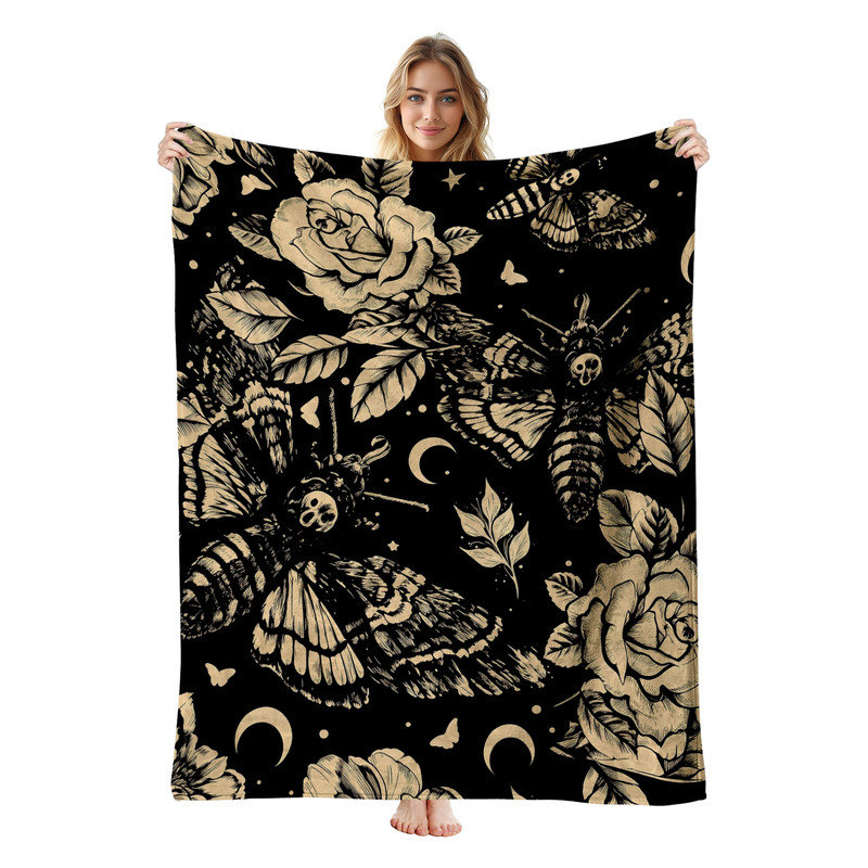 Jeté en flanelle JYK Halloween, Death Moth Roses