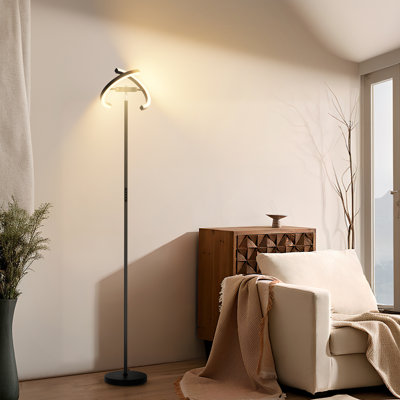 Hemion 72.8" RGB LED Black Torchiere Modern Floor Lamp with Remote Control and Foot Switch