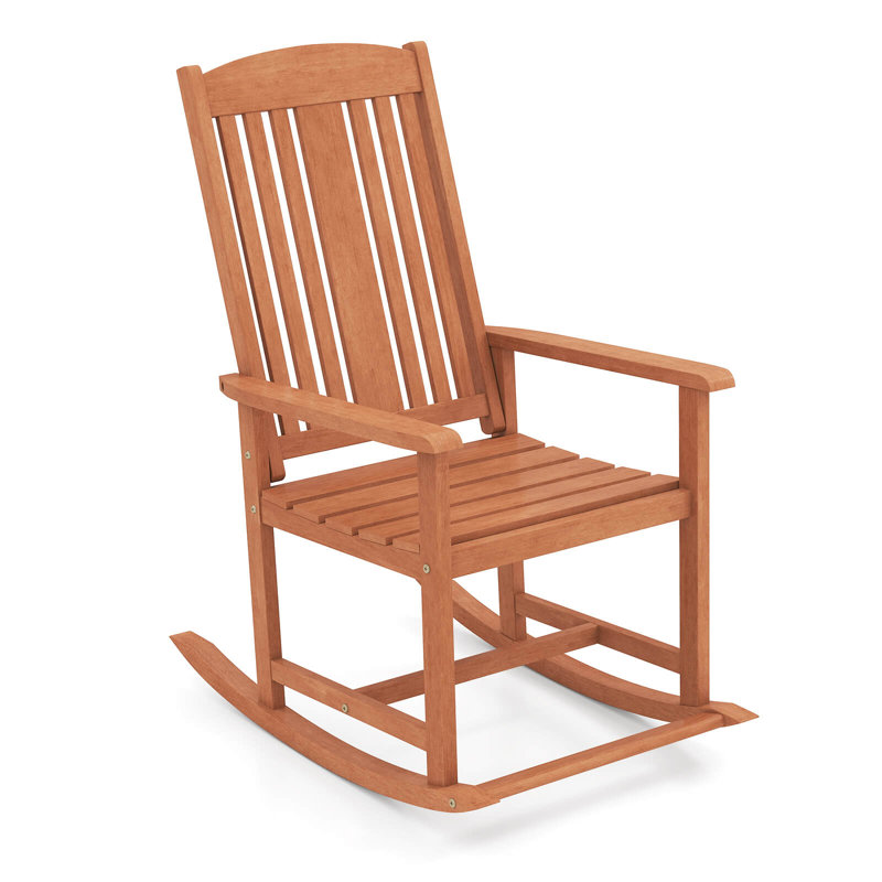 1 chaise berçante d'extérieur avec siège à lattes avec accoudoirs larges et repose-pieds pour patio