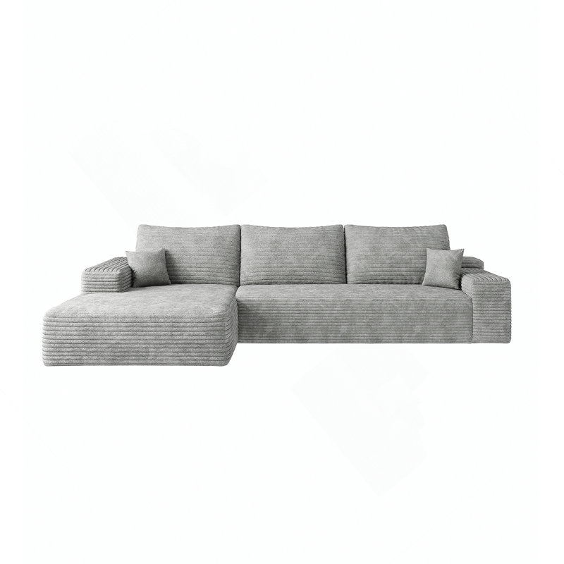 Canapé-lit gauche confortable et élégant avec méridienne réversible, parfait pour la détente, peu encombrant et multifonctionnel dans les espaces de vie