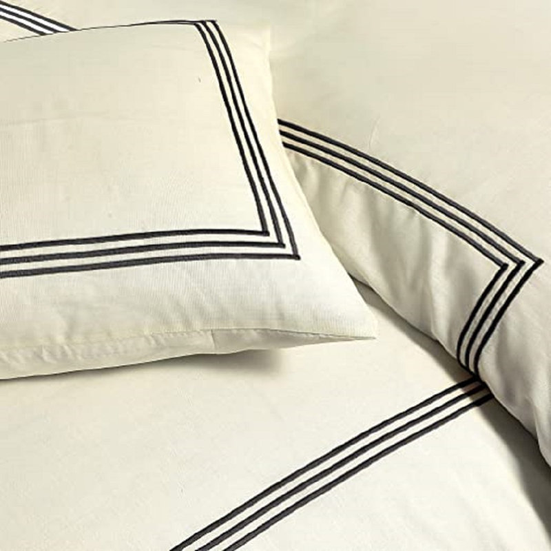 Harmonia Polyester Duvet Cover Set with Pillowcases, Double Duvet Cover + 2 Standard Pillowcases, Cream/Black