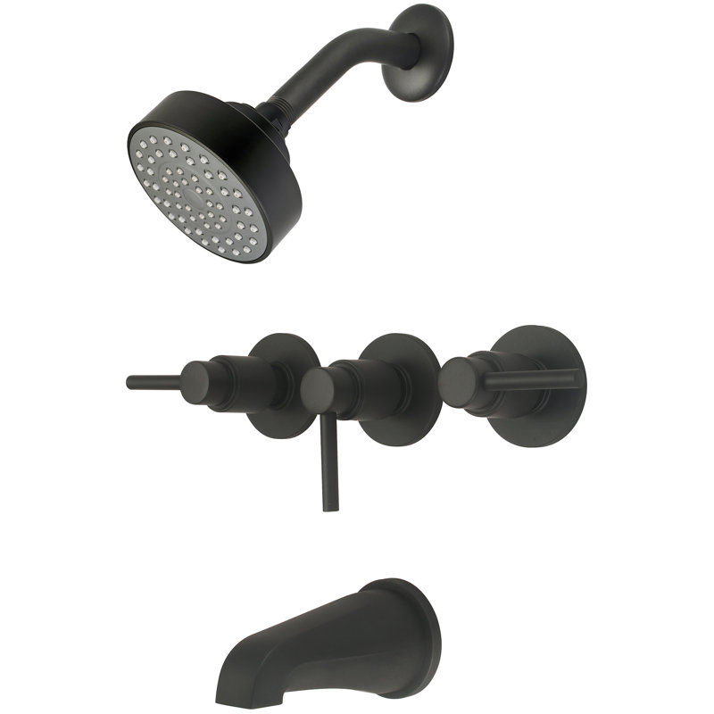 Central Brass 8968 Four Function Showerhead Three Handle Tube & Shower Set, Matte Black