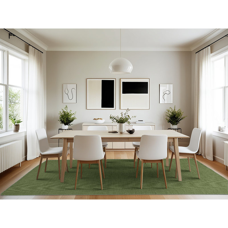 Machine Washable Solid Green Area Rug, Rectangle 7' x 10'