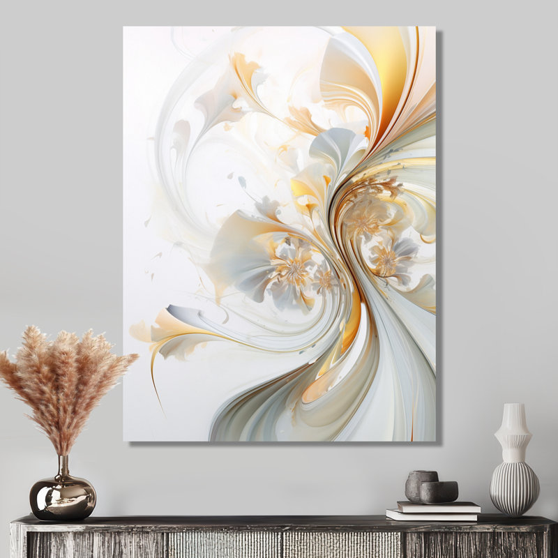 «Whirling River Dynamics Gold and White III - Abstract Spirals», art mural, Toile tendue, H 20 po x l 12 po