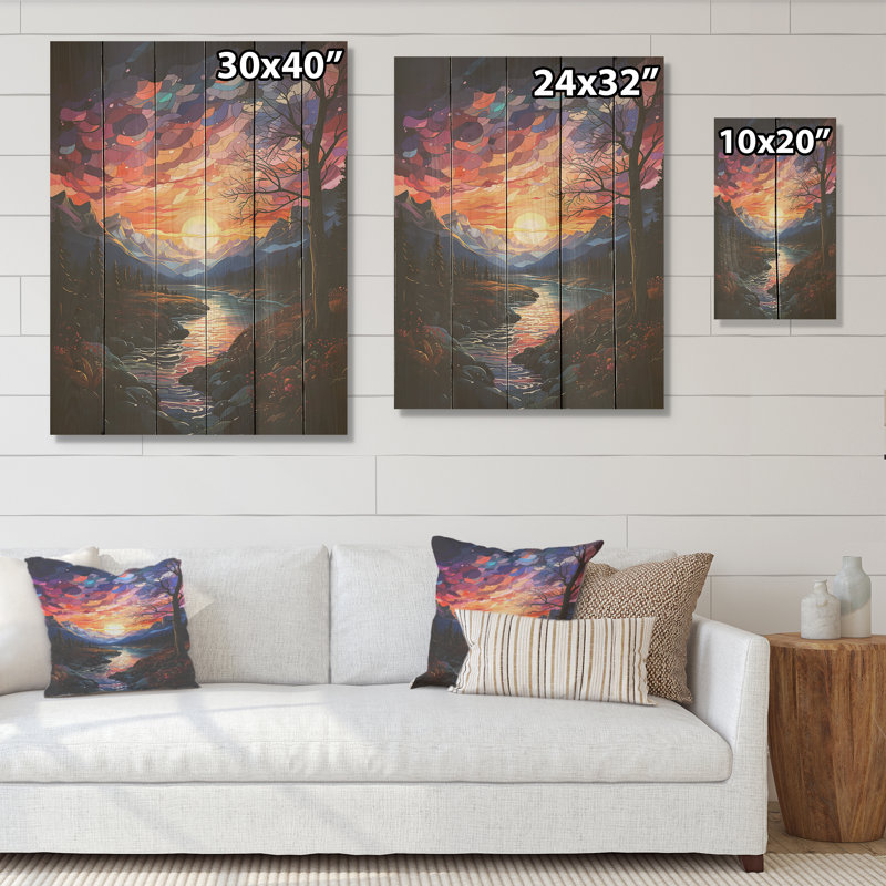 Aurore boréale, lever de soleil - aurore boréale sur bois de pin naturel, H 32 po x l 24 po