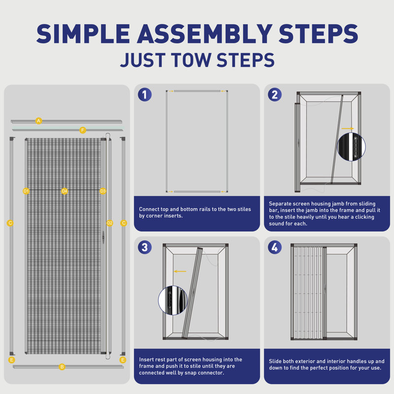 Porte moustiquaire rétractable noire 32 po x 79 po, conception pliante peu encombrante, fermeture magnétique de qualité supérieure, cadre en aluminium robuste