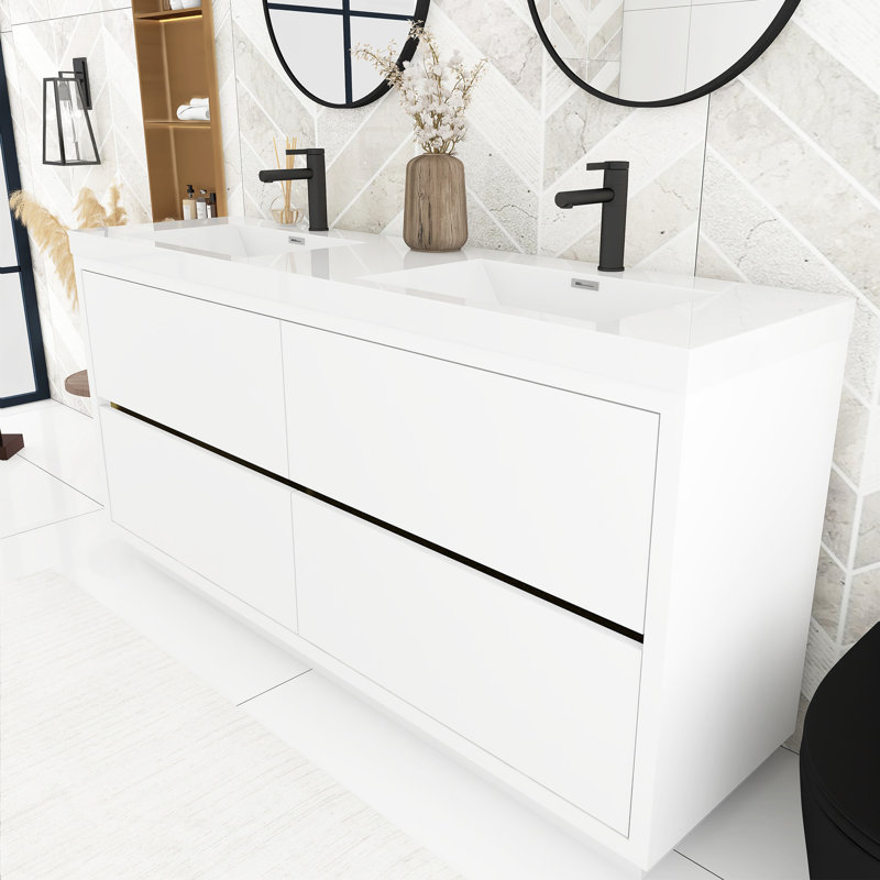 Meuble-lavabo autoportant 72 po avec lavabo espresso 72 po, Peint, Blanc, Blanc