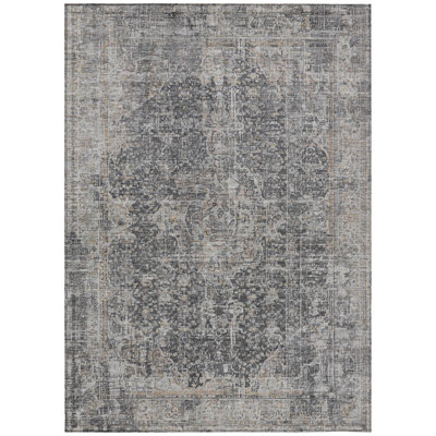 Scarlune Gray Washable Indoor-Outdoor Rug - LOOMLAN