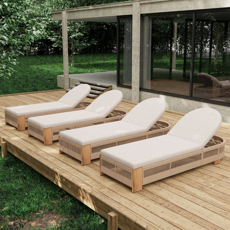 Outdoor Chaise Lounge Chair, Beige, Teak