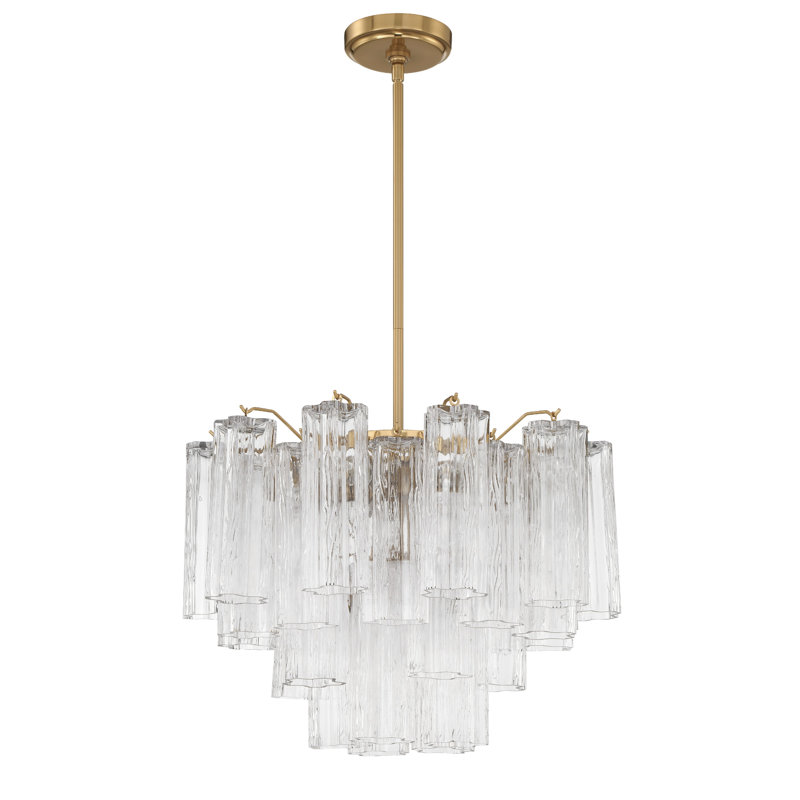Lustre à niveaux Arras, Laiton vieilli, Transparent, H 14 po x l 19,75 po x P 19,75 po