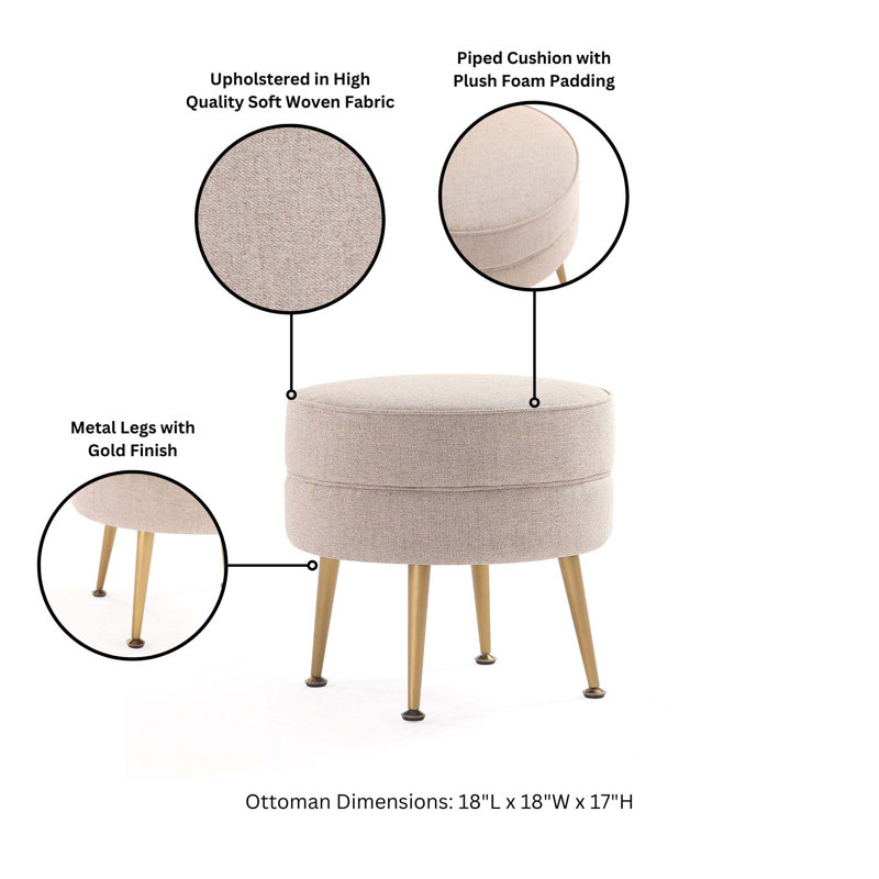 Luker Upholstered Ottoman, Beige, Gold