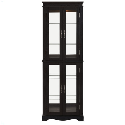 Lighted Glass Curio Display Cabinet With Wood Frame - Elegant Glass Storage For Wine, Toys & Collectibles - Perfect For Living Room, Kitchen & Pantry - Bulb Included